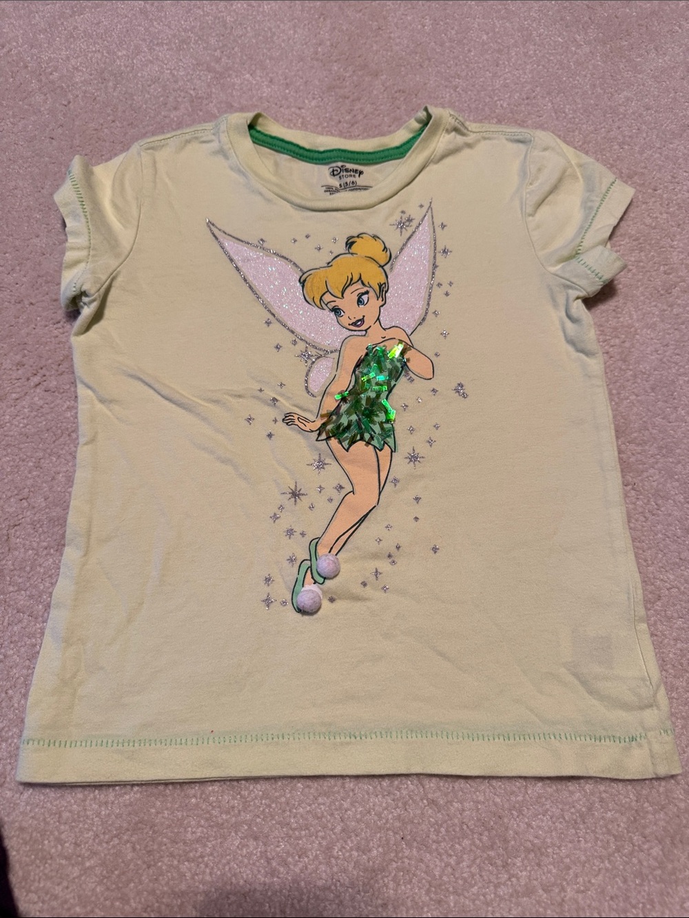Disney Tinker Bell Short Sleeve Tee in Light Yellow with Green Sequin Dress